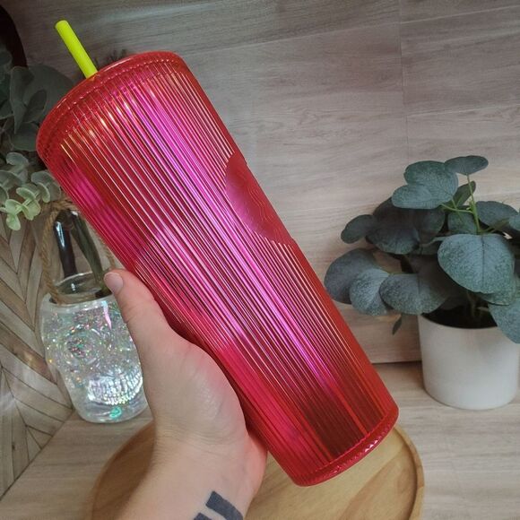 NEW Starbucks 2023 Summer Pleated Neon Magenta Venti Tumbler * - Picture 2 of 7